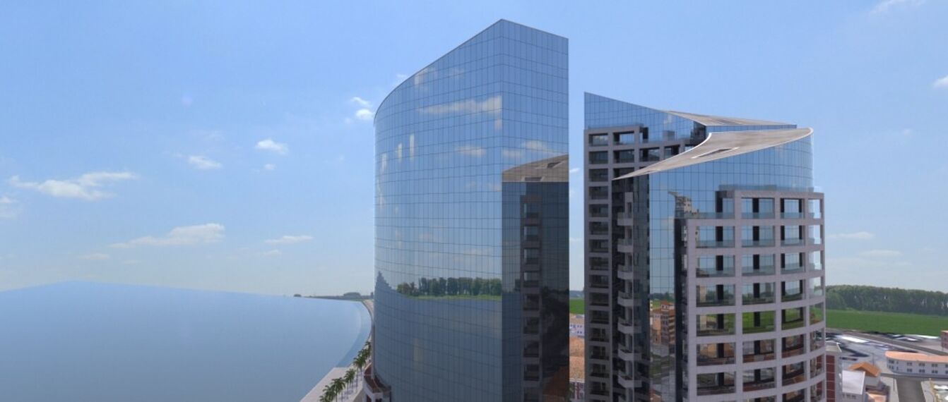 CW 65-EF Hliníkové fasády, CW 50-SC Hliníkové fasády a CS 68 Hidden Vent Hliníková okna - Office building Torres Kianda se nachází v Luanda, Angola