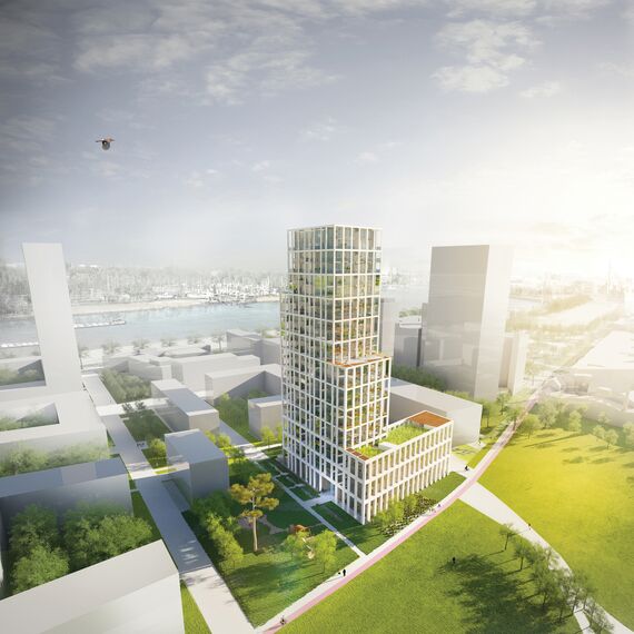 ConceptSystem 59Pa Hliníková okna, ConceptWall 50 Hliníkové fasády, ConceptFolding 77 Hliníkové posuvné systémy a MasterLine 8 HI+ Hliníková okna - Zuiderzicht Nieuw Zuid se nachází v Antwerp, België